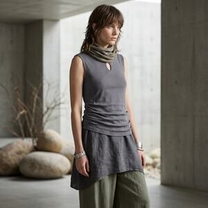 Indigenous Organic Cotton Keyhole Tank Top Small Gray Sustainable Dark Academia
